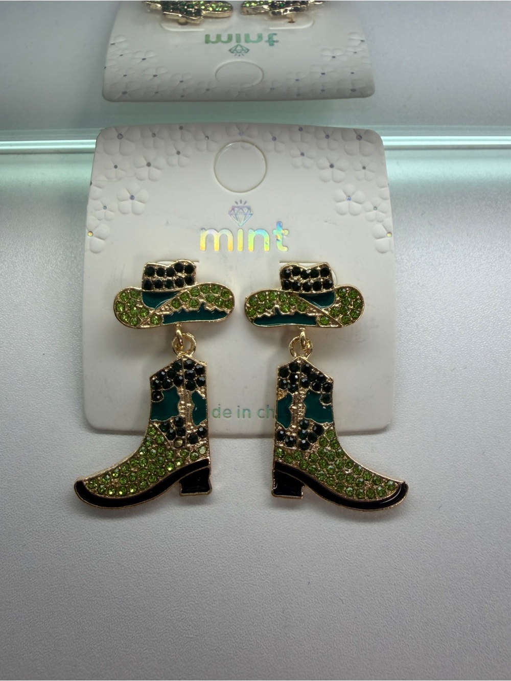 Green Cowboy Boot Earrings